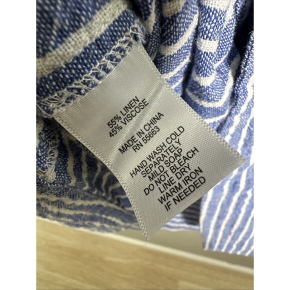 For Cynthia Sleeveless‎ Dress S Blue White Striped Linen Blend Pockets Nautical - Picture 7 of 9